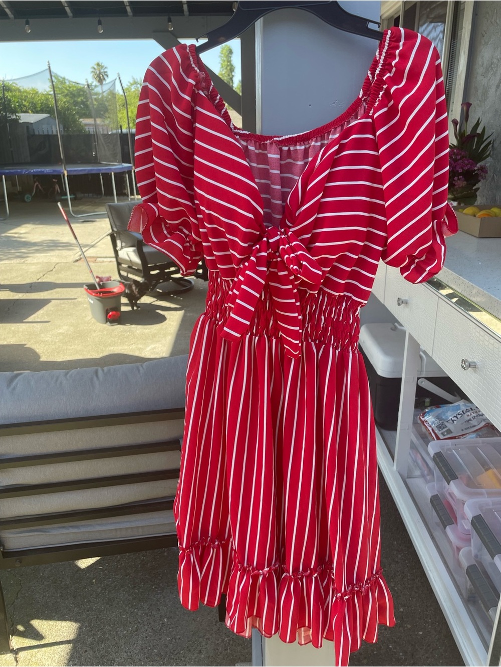 Red & White Striped Tie-Front Summer Dress